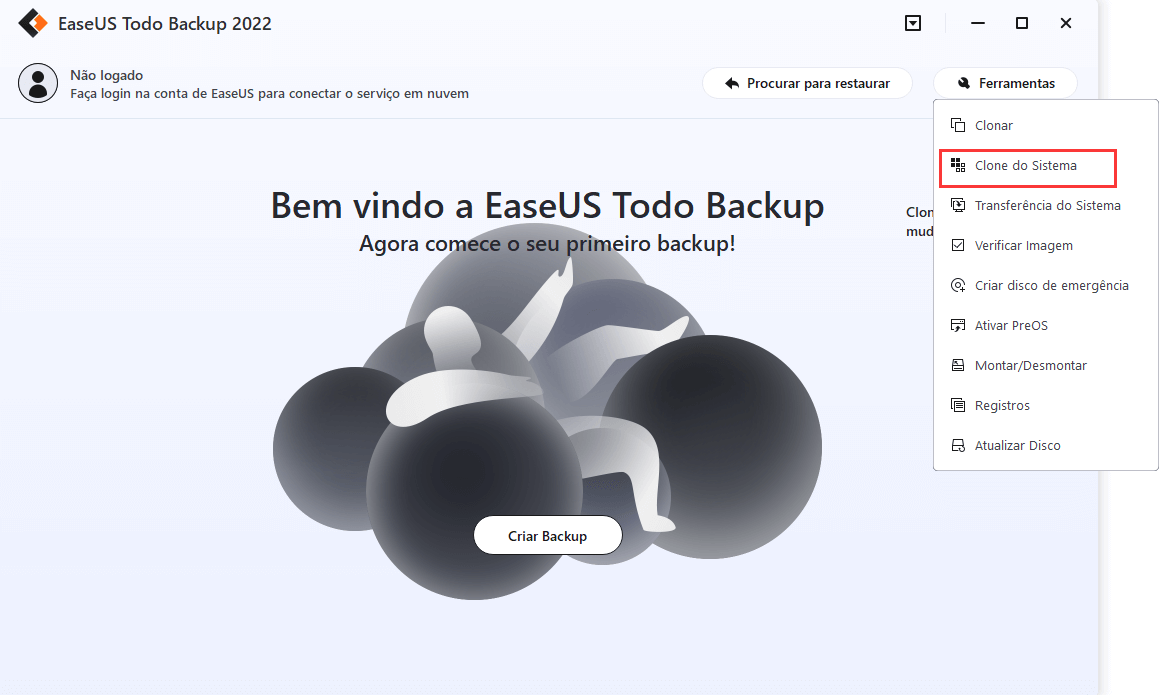 escolha clone do sistema para clonar o windows 10 para hd externo